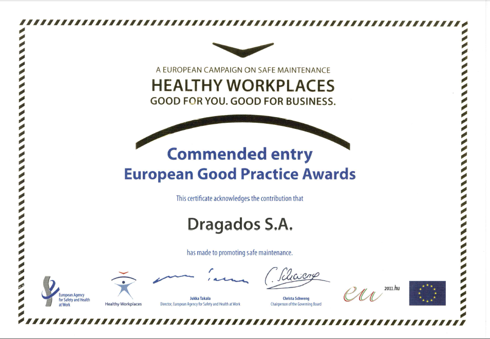 Diploma correspondiente al premio Europeo a las buenas prácticas